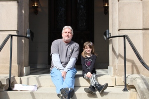 Grandpa and Monkey after our tour on the front steps of the Woodruff-Fontaine House.